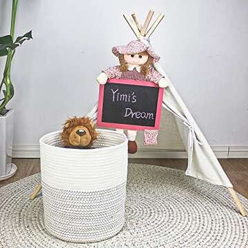 Yimi's Dream Woven Basket with Lid, Decorative Rope Storage Baskets for Organizing, medium Baskets for Baby, Kids, Toys, Blanket, Woven Baskets for Storage (White & Blacksuture, 12D x 13.5H inch)