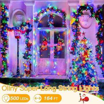 Ollny Christmas Lights, 500LED 164FT Long Christmas Tree Lights with 8 Modes Remote Timer IP44 Water...