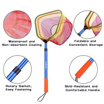 PLUSINNO Kids Fishing Net, Telescopic Lightweight Landing Net with Aluminum Pole Handle and Nylon Me...