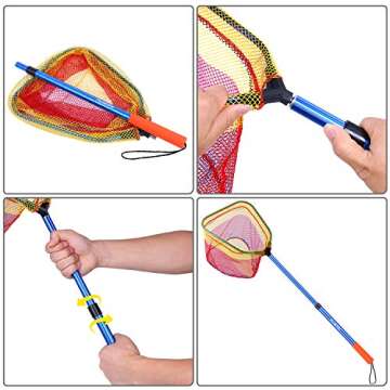 PLUSINNO Kids Fishing Net, Telescopic Lightweight Landing Net with Aluminum Pole Handle and Nylon Mesh, Catch and Release Butterfly Net for Kids Youth Outdoor (2 Pack(1 Blue&1 Silver))