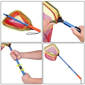 PLUSINNO Kids Fishing Net, Telescopic Lightweight Landing Net with Aluminum Pole Handle and Nylon Mesh, Catch and Release Butterfly Net for Kids Youth Outdoor (2 Pack(1 Blue&1 Silver))