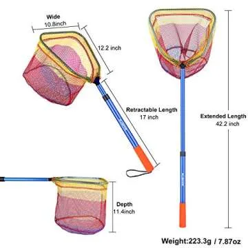 PLUSINNO Kids Fishing Net, Telescopic Lightweight Landing Net with Aluminum Pole Handle and Nylon Mesh, Catch and Release Butterfly Net for Kids Youth Outdoor (2 Pack(1 Blue&1 Silver))