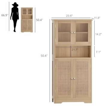 Irontar Rattan Bathroom Cabinet, Bathroom Floor Cabinet with Open Shelf, Display Storage with Doors,...
