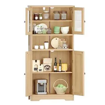 Irontar Rattan Bathroom Cabinet, Bathroom Floor Cabinet with Open Shelf, Display Storage with Doors, Kitchen Cupboard, Storage Cabinet for Living Room, 23.6 x 11.8 x 50.4 Inches, Natural CWG006M