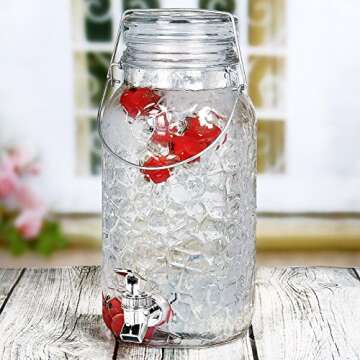 Estilo 1 Gallon Drink Dispenser - Hammered Glass Mason Jar Dispenser - Sun Tea Jar with Spigot - 1 G...