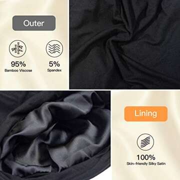 Silk Satin Lined Bonnet Sleep Cap - Adjustable Stay on All Night Hair Wrap Cover Slouchy Beanie for ...