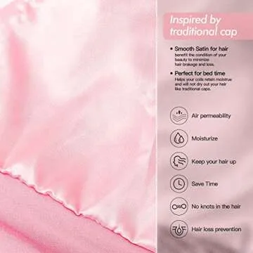 Silk Satin Lined Bonnet Sleep Cap - Adjustable Stay on All Night Hair Wrap Cover Slouchy Beanie for Curly Hair Protection for Women and Men - Black & Pink