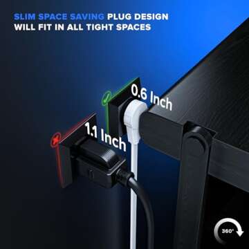 Maximm Cable 4 Ft 360° Rotating Flat Plug Extension Cord/Wire, 16 AWG Multi 3 Outlet Extension Wire...