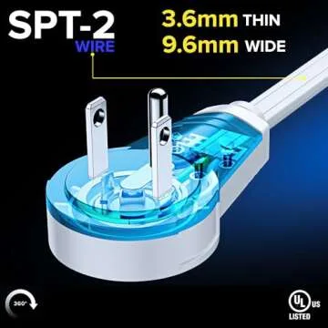 Maximm Cable 4 Ft 360° Rotating Flat Plug Extension Cord/Wire, 16 AWG Multi 3 Outlet Extension Wire, 3 Prong Grounded Wire - White - UL Certified