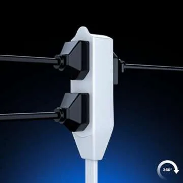 Maximm Cable 4 Ft 360° Rotating Flat Plug Extension Cord/Wire, 16 AWG Multi 3 Outlet Extension Wire, 3 Prong Grounded Wire - White - UL Certified