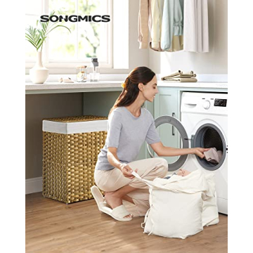 SONGMICS 90L Laundry Hamper with Lid and Removable Liners