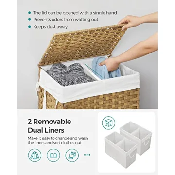 SONGMICS 90L Laundry Hamper with Lid and Removable Liners
