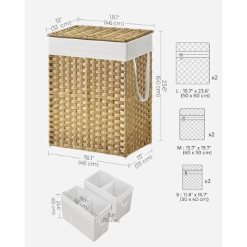 SONGMICS 90L Laundry Hamper with Lid and Removable Liners