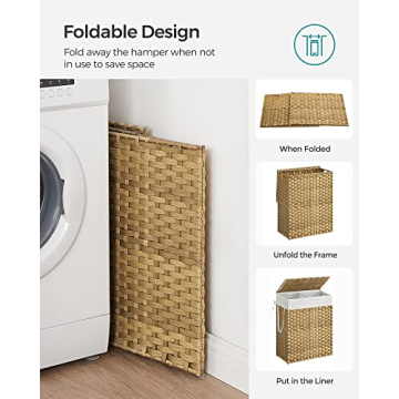 SONGMICS 90L Laundry Hamper with Lid and Removable Liners