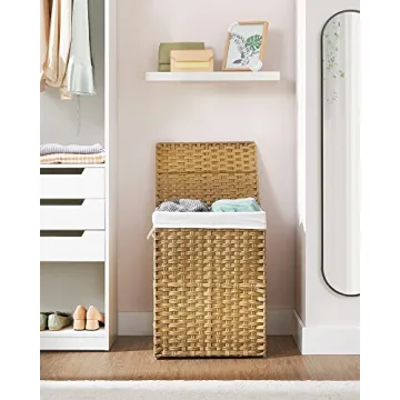 SONGMICS 90L Laundry Hamper with Lid and Removable Liners