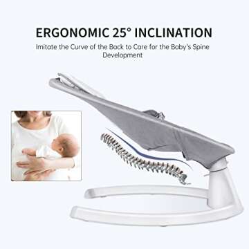 Bellababy Bluetooth Baby Swing for Infants, Compact & Portable, Intelligent Auto-Sensing, 5 Speed, 10 Lullabies, Remote Control, USB Plug-in Power, Indoor/Outdoor, 5-25 lb, 0-9 Months Gray