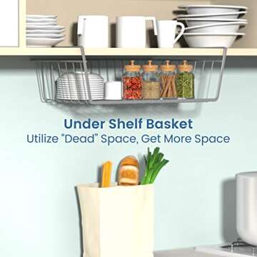 Under Shelf Basket, Pantry Organization and Storage Anti Rust White Wire Storage Basket for Pantry C...