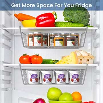 Under Shelf Basket, Pantry Organization and Storage Anti Rust White Wire Storage Basket for Pantry Cabinet Closet Desk Bookshelf Cupboard, 4 Pack, Grey