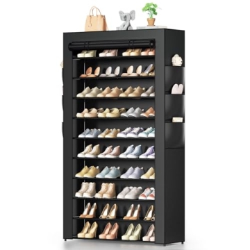 10Tier Large Tall Shoe Rack Organizer with Covers, Shoe Rack Storage Organizer Tall Shoe Shelf Large...