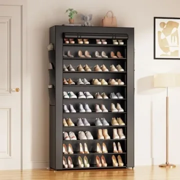 10Tier Large Tall Shoe Rack Organizer with Covers, Shoe Rack Storage Organizer Tall Shoe Shelf Large Capacity 40-50 Pairs Closet Organizers and Storage Garage Shoe Rack Organizer for Closet Entryway