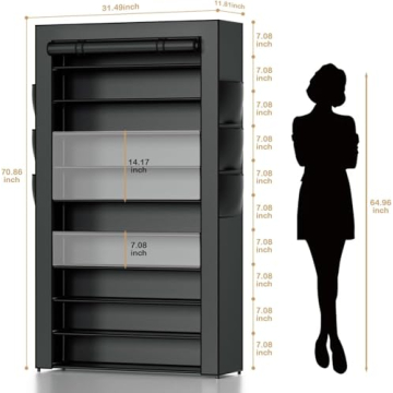 10Tier Large Tall Shoe Rack Organizer with Covers, Shoe Rack Storage Organizer Tall Shoe Shelf Large Capacity 40-50 Pairs Closet Organizers and Storage Garage Shoe Rack Organizer for Closet Entryway