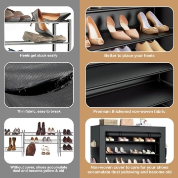 10Tier Large Tall Shoe Rack Organizer with Covers, Shoe Rack Storage Organizer Tall Shoe Shelf Large Capacity 40-50 Pairs Closet Organizers and Storage Garage Shoe Rack Organizer for Closet Entryway