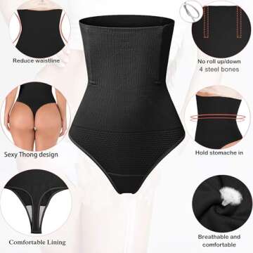 Hioffer 328 Women Waist Cincher Girdle Tummy Slimmer Sexy Thong Panty Shapewear Black