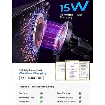 LISEN for 15W MagSafe Car Mount Charger,Super Fast iPhone Magnetic Wireless Car Charger for iPhone 16 Pro Max Accessories,MagSafe Charger Fits iPhone 16 15 14 13 12,Samsung with MagSafe Case