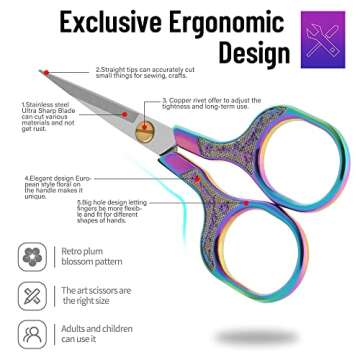 Embroidery precision scissors-Glexal 5 Inch Vintage Scissors-2 pack,Ultra Sharp Blade Shears,scotch small crafts scissors for multi purpose…