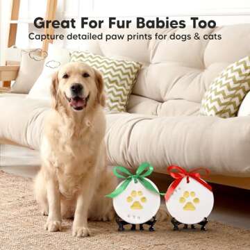 Baby Hand and Footprint Kit -Personalized Baby First Christmas Ornament,Baby Footprint Kit for Toddlers,Baby Keepsake Handprint Ornament Making Kit, Baby Shower Gifts for Newborns(Gold Paint, Cherish)