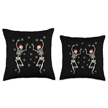 Witchy Christmas Gifts and Creepmas Tees Dancing Skeletons Christmas, Dark Aesthetic Holiday Throw Pillow, 16x16, Multicolor