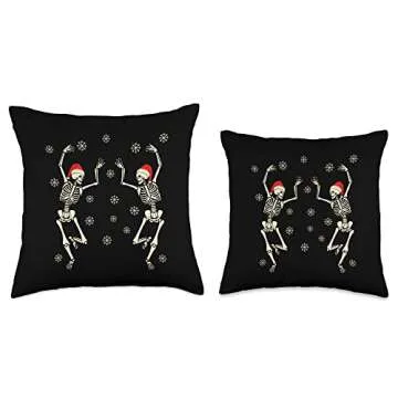 Witchy Christmas Gifts and Creepmas Tees Dancing Skeletons Christmas, Dark Aesthetic Holiday Throw Pillow, 16x16, Multicolor