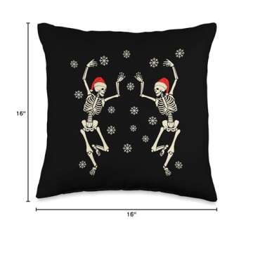 Witchy Christmas Gifts and Creepmas Tees Dancing Skeletons Christmas, Dark Aesthetic Holiday Throw Pillow, 16x16, Multicolor