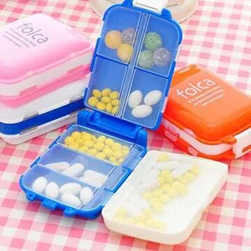 GracesDawn Pill Box Portable for Travel 8 Compartments Weekly Medicine Vitamin Plastic Pill Organizer Good for Purse and Pocket（4 Pack）