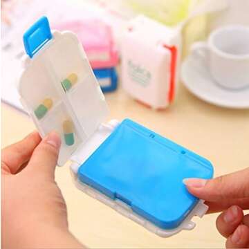 GracesDawn Pill Box Portable for Travel 8 Compartments Weekly Medicine Vitamin Plastic Pill Organizer Good for Purse and Pocket（4 Pack）