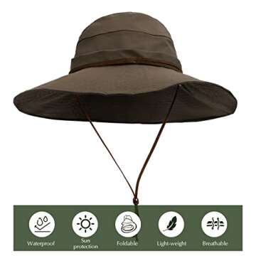 Wide Brim Waterproof Sun Bucket Hats for Women UPF 50+ Mens Safari Hat UV Protection Packable Boonie...