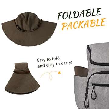 Wide Brim Waterproof Sun Bucket Hats for Women UPF 50+ Mens Safari Hat UV Protection Packable Boonie Summer Outdoor Beach Cap Brown