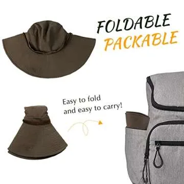 Wide Brim Waterproof Sun Bucket Hats for Women UPF 50+ Mens Safari Hat UV Protection Packable Boonie Summer Outdoor Beach Cap Brown