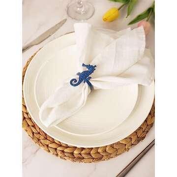 Utalek Coastal Theme Sea Creatures Napkin Rings Starfish Sea Shells Metal Napkin Rings Set of 6 for Dinner Party, Summer, Wedding, Beach Table Decor, Family Gatherings, or Everyday Use (6, Blue)