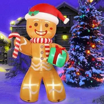OurWarm 8ft Christmas Inflatables Outdoor Decorations, Gingerbread Man Giant Inflatable Christmas Yard Decorations with LED Lights, Blow Up Christmas Decorations for Outdoor Indoor Lawn Garden Decor