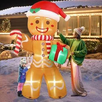 OurWarm 8ft Christmas Inflatables Outdoor Decorations, Gingerbread Man Giant Inflatable Christmas Yard Decorations with LED Lights, Blow Up Christmas Decorations for Outdoor Indoor Lawn Garden Decor