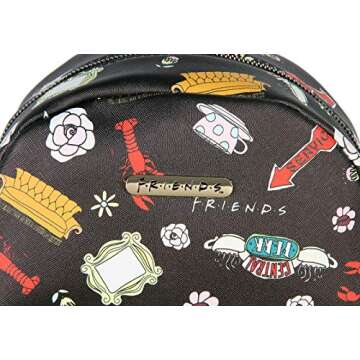 Friends TV Show Allover Toss Print Faux Saffiano Leather Mini Backpack Bag
