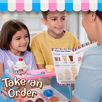 Ice Cream Counter Playset for Kids, Pretend Play (28 pcs) Best Gift for 3 4 5 6 Year Old Girl or Boy, Play Food Scoop and Serve, Toddler Toy