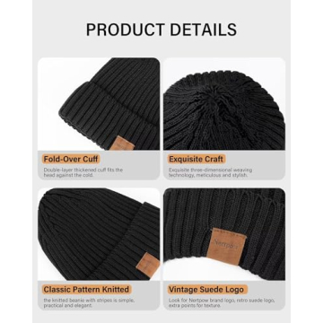 Nertpow Fleece Lined Winter Beanie Hats - 3 Pack
