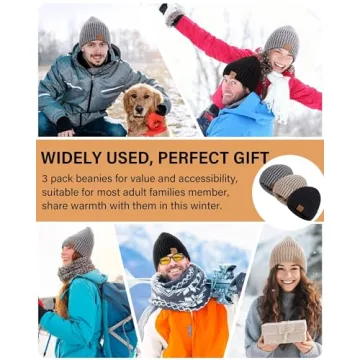 Nertpow Fleece Lined Winter Beanie Hats - 3 Pack