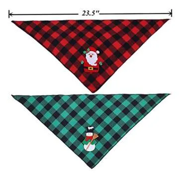 2 Pack Christmas Dog Plaid Bandana with Santa Snowman Appliques,Pet Dog Puppy Holiday Scarf