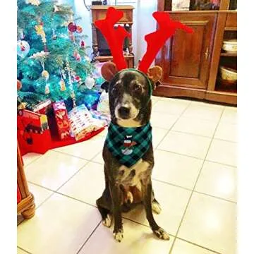 2 Pack Christmas Dog Plaid Bandana with Santa Snowman Appliques,Pet Dog Puppy Holiday Scarf