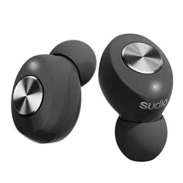Sudio Tolv True Wireless Earbuds - Auto Pairing, Compact Charging Case, up to 35h Play Time, iOS, Android (Black)