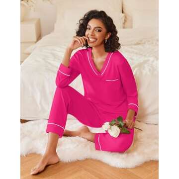 Ekouaer Stylish Women's 2-Piece Pajama Set with Pockets