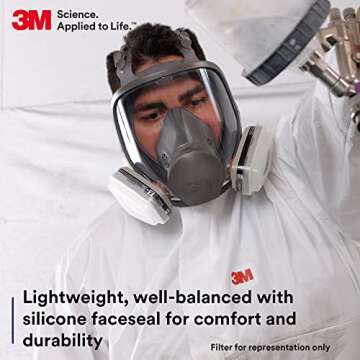 3M Full Facepiece Reusable Respirator 6800, NIOSH, Large Lens, ANSI High Impact Eye Protection, Silicone Face Seal, Four-Point Harness, Comfortable Fit, Painting, Dust, Chemicals, Medium